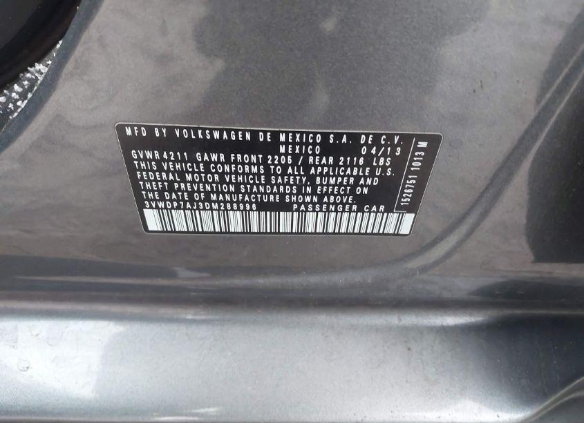 Photo 9 of 2013 Volkswagen Jetta 2.5L SE (VIN 3VWDP7AJ3DM288996)