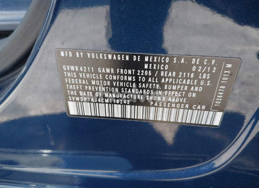 Photo 9 of 2012 Volkswagen Jetta 2.5L SE (VIN 3VWDP7AJ4CM118242)