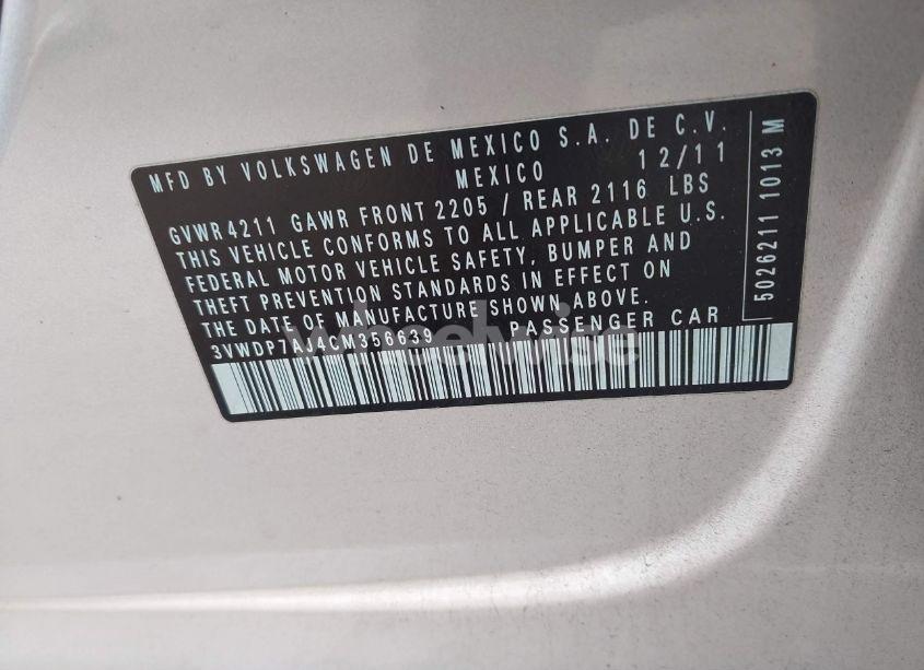 Photo 9 of 2012 Volkswagen Jetta 2.5L SE (VIN 3VWDP7AJ4CM356639)