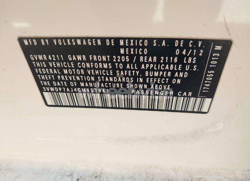 Photo 9 of 2012 Volkswagen Jetta 2.5L SE (VIN 3VWDP7AJ4CM457941)