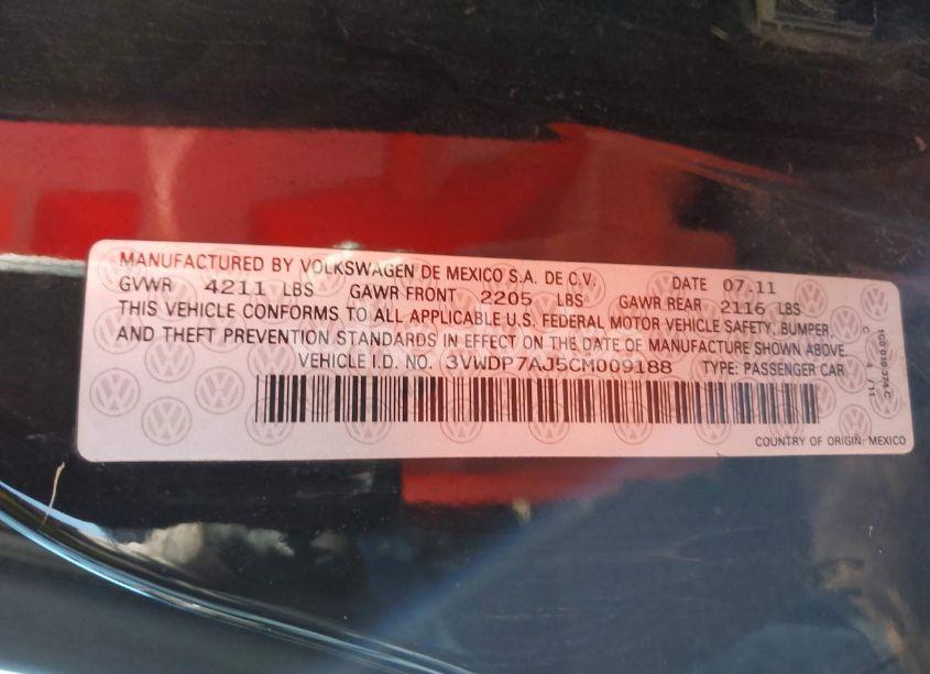 Photo 9 of 2012 Volkswagen Jetta 2.5L SE (VIN 3VWDP7AJ5CM009188)