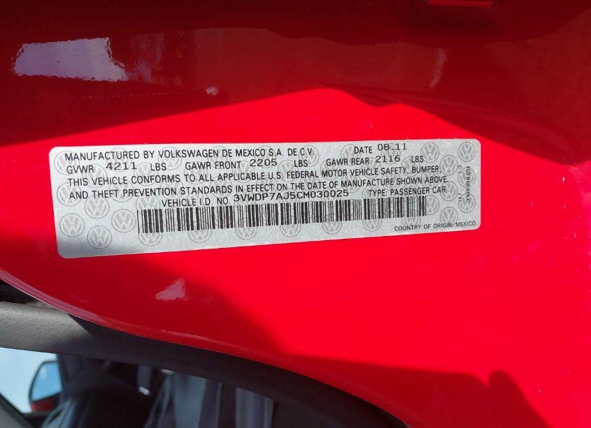 Photo 9 of 2012 Volkswagen Jetta 2.5L SE (VIN 3VWDP7AJ5CM030025)