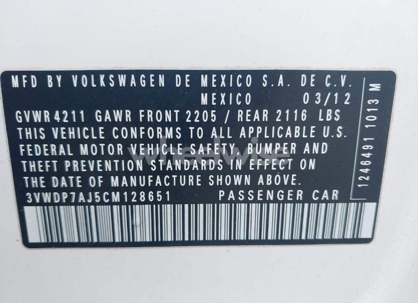 Photo 9 of 2012 Volkswagen Jetta 2.5L SE (VIN 3VWDP7AJ5CM128651)