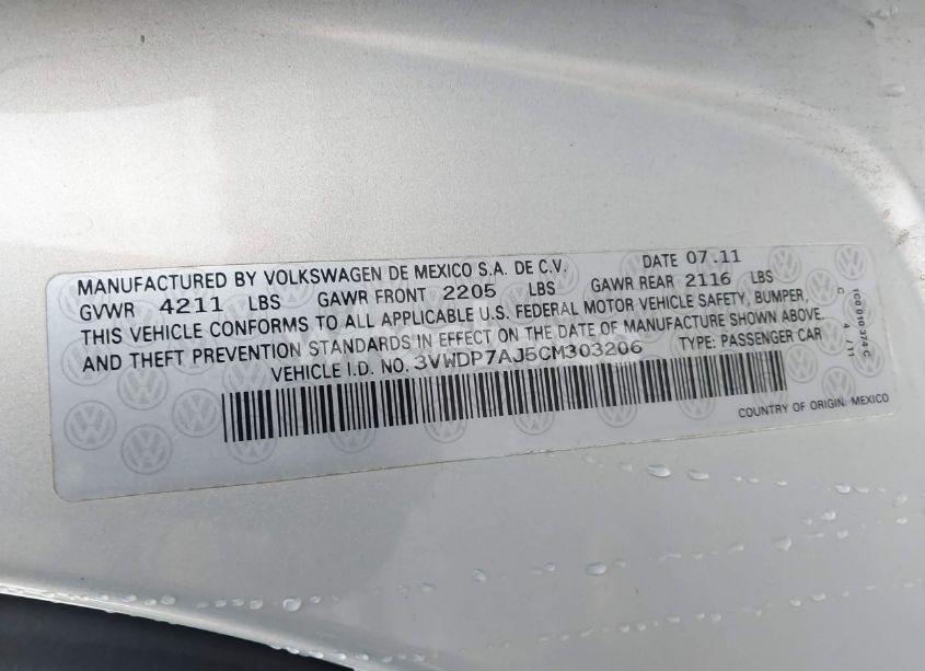 Photo 9 of 2012 Volkswagen Jetta 2.5L SE (VIN 3VWDP7AJ5CM303206)