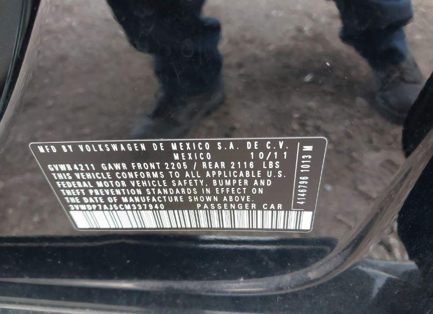 Photo 9 of 2012 Volkswagen Jetta 2.5L SE (VIN 3VWDP7AJ5CM337940)