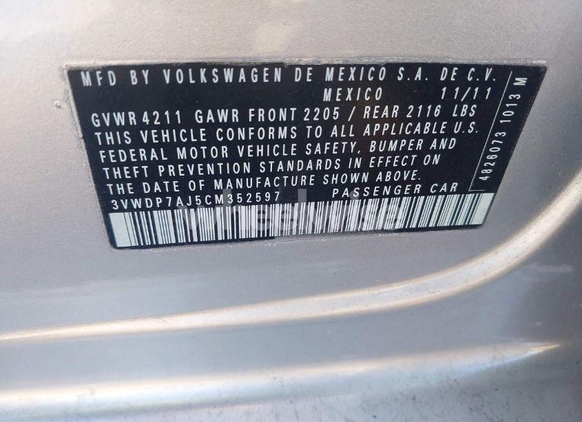 Photo 9 of 2012 Volkswagen Jetta 2.5L SE (VIN 3VWDP7AJ5CM352597)