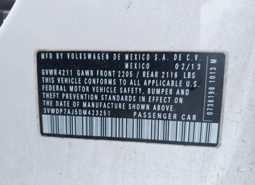 Photo 9 of 2013 Volkswagen Jetta 2.5L SE (VIN 3VWDP7AJ5DM423251)