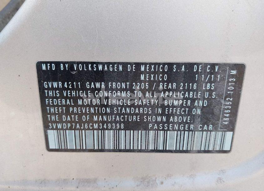 Photo 9 of 2012 Volkswagen Jetta 2.5L SE (VIN 3VWDP7AJ6CM349398)