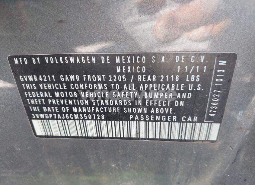 Photo 9 of 2012 Volkswagen Jetta 2.5L SE (VIN 3VWDP7AJ6CM350728)