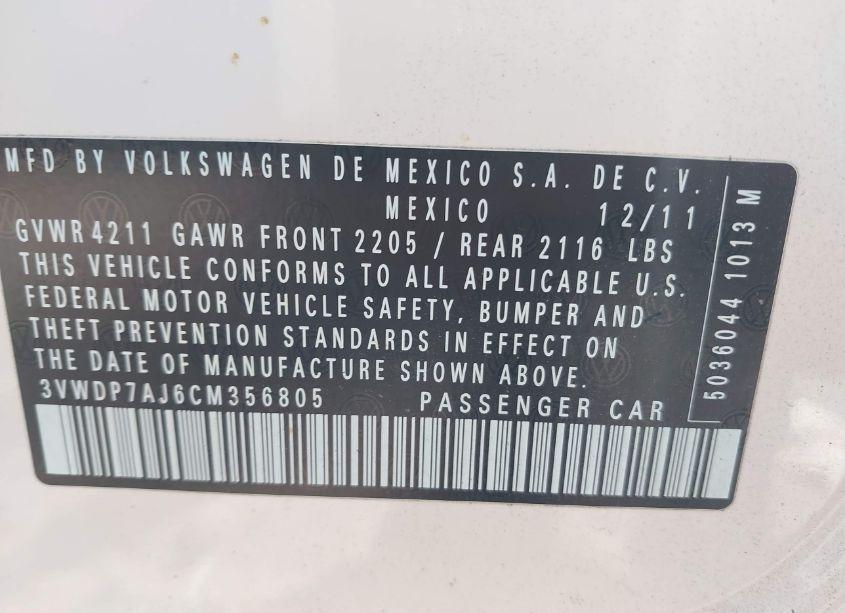 Photo 9 of 2012 Volkswagen Jetta 2.5L SE (VIN 3VWDP7AJ6CM356805)