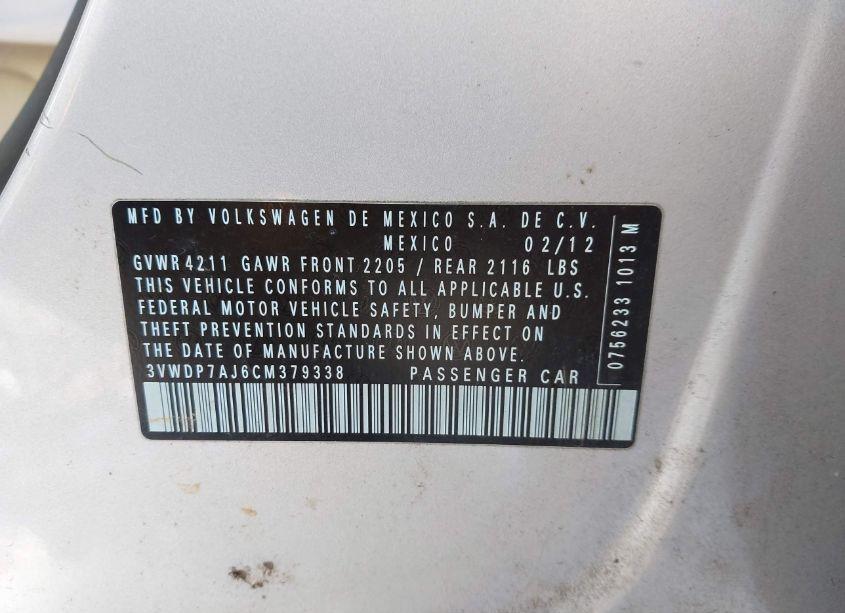 Photo 9 of 2012 Volkswagen Jetta 2.5L SE (VIN 3VWDP7AJ6CM379338)