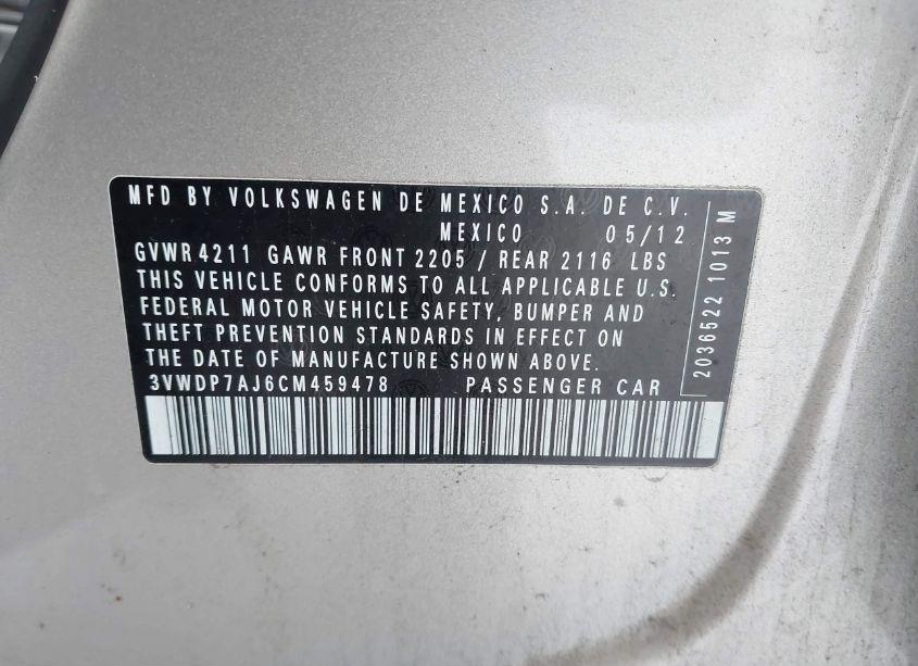 Photo 9 of 2012 Volkswagen Jetta 2.5L SE (VIN 3VWDP7AJ6CM459478)