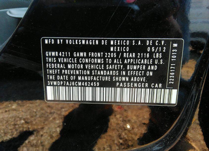 Photo 9 of 2012 Volkswagen Jetta 2.5L SE (VIN 3VWDP7AJ6CM462459)