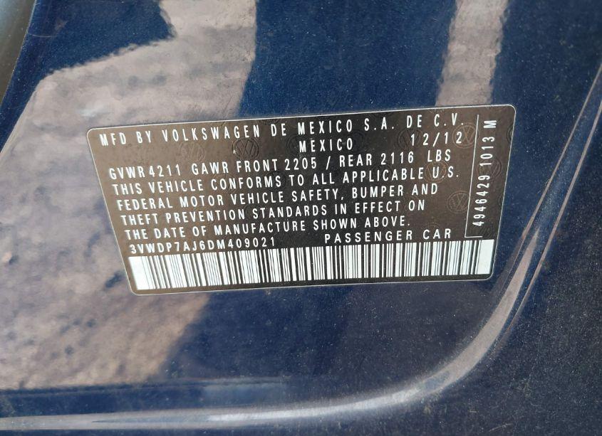 Photo 9 of 2013 Volkswagen Jetta SE (VIN 3VWDP7AJ6DM409021)