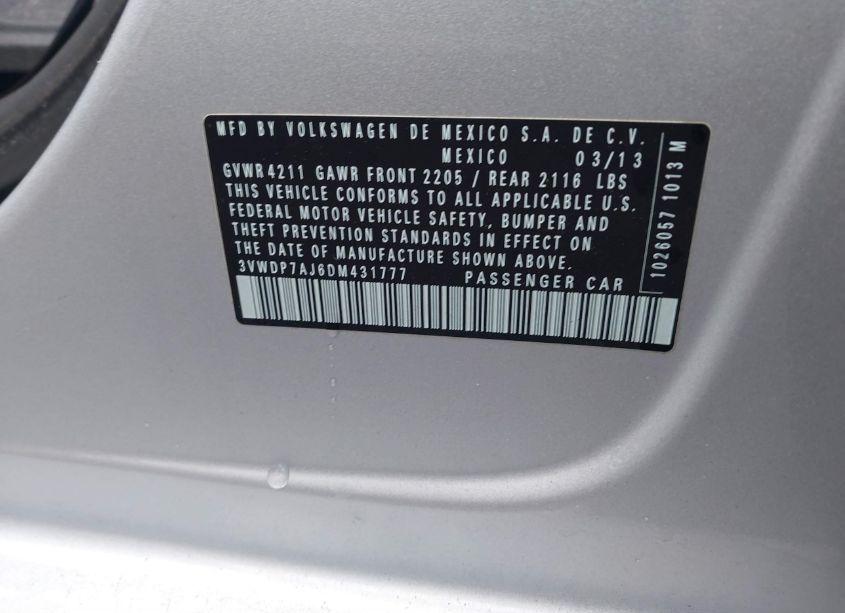 Photo 9 of 2013 Volkswagen Jetta 2.5L SE (VIN 3VWDP7AJ6DM431777)