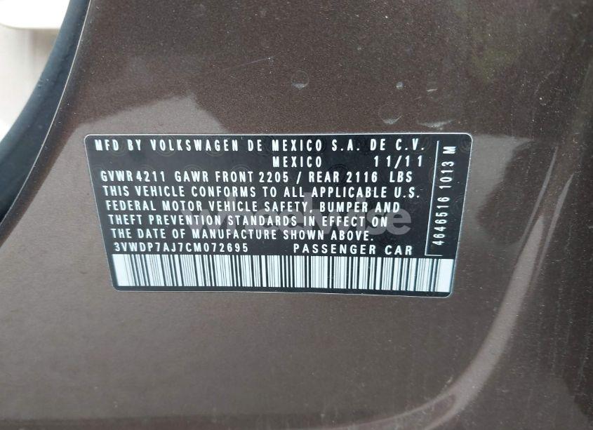 Photo 9 of 2012 Volkswagen Jetta 2.5L SE (VIN 3VWDP7AJ7CM072695)