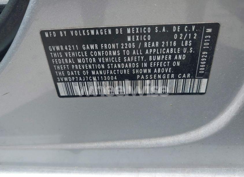 Photo 9 of 2012 Volkswagen Jetta 2.5L SE (VIN 3VWDP7AJ7CM113004)