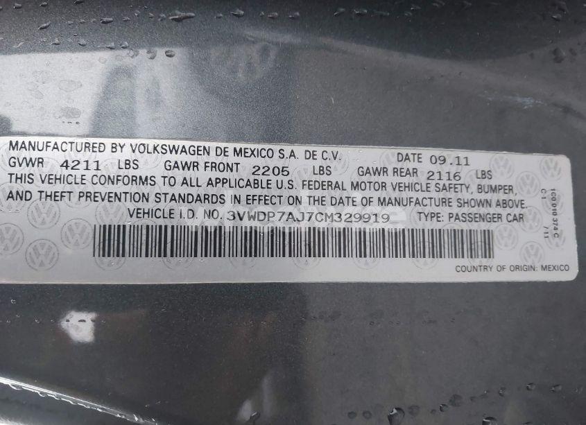 Photo 9 of 2012 Volkswagen Jetta 2.5L SE (VIN 3VWDP7AJ7CM329919)