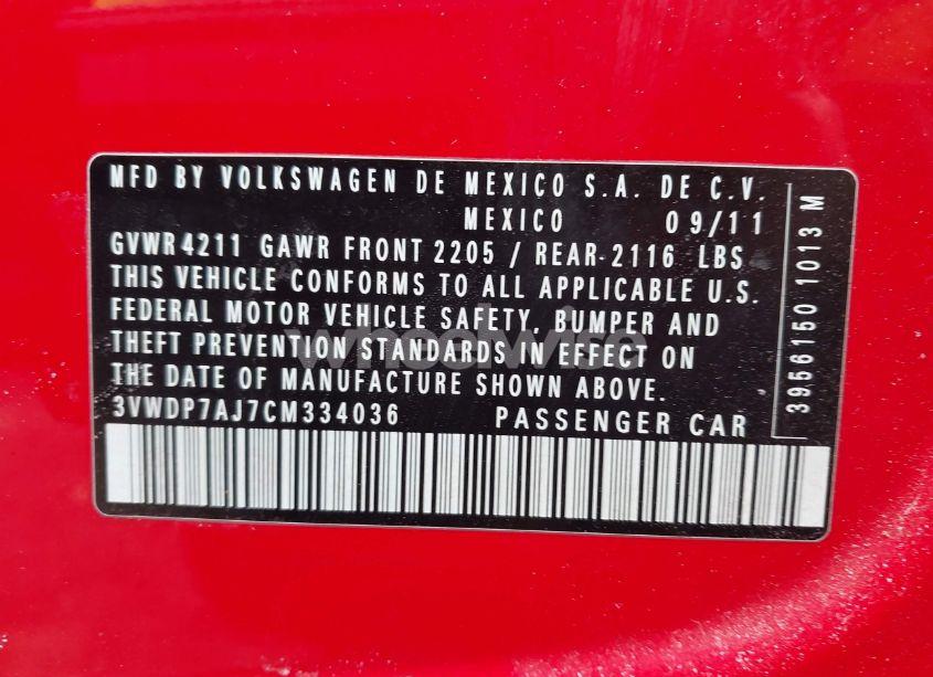 Photo 9 of 2012 Volkswagen Jetta 2.5L SE (VIN 3VWDP7AJ7CM334036)