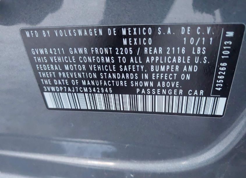 Photo 9 of 2012 Volkswagen Jetta 2.5L SE (VIN 3VWDP7AJ7CM342945)