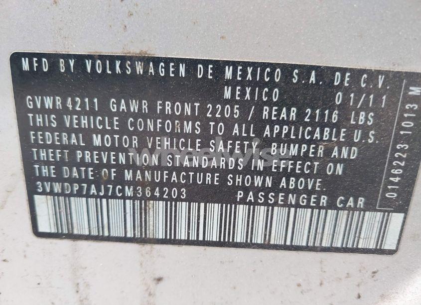 Photo 9 of 2012 Volkswagen Jetta 2.5L SE (VIN 3VWDP7AJ7CM364203)