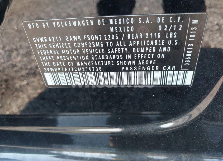 Photo 9 of 2012 Volkswagen Jetta 2.5L SE (VIN 3VWDP7AJ7CM376738)