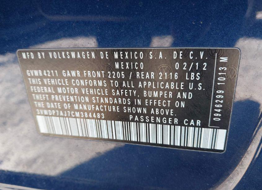 Photo 9 of 2012 Volkswagen Jetta 2.5L SE (VIN 3VWDP7AJ7CM384483)