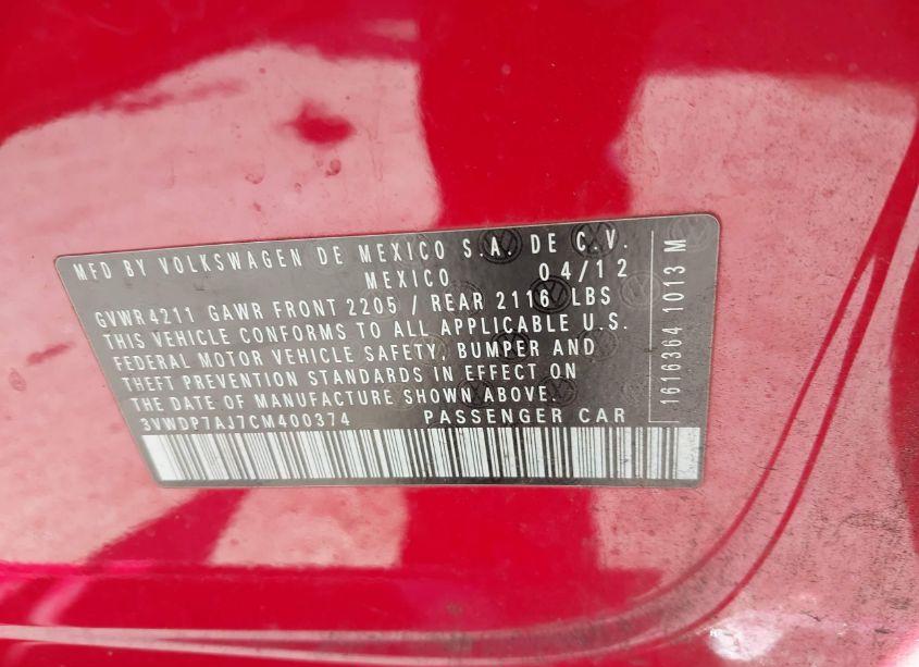Photo 9 of 2012 Volkswagen Jetta 2.5L SE (VIN 3VWDP7AJ7CM400374)