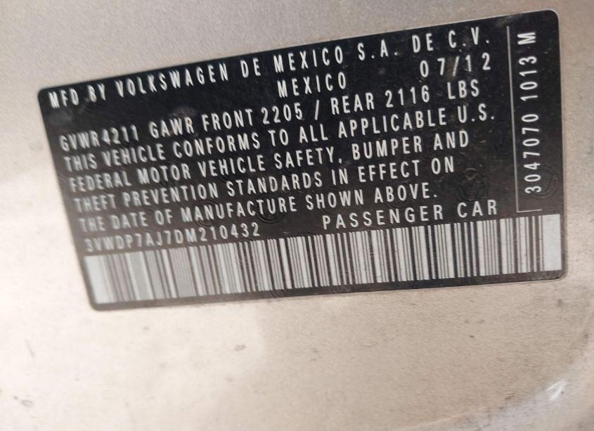 Photo 9 of 2013 Volkswagen Jetta 2.5L SE (VIN 3VWDP7AJ7DM210432)