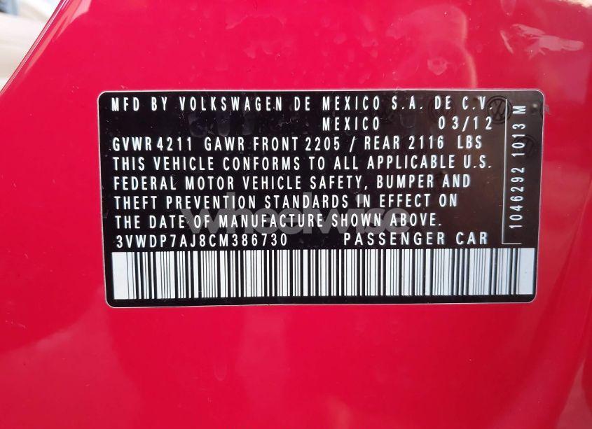 Photo 9 of 2012 Volkswagen Jetta 2.5L SE (VIN 3VWDP7AJ8CM386730)