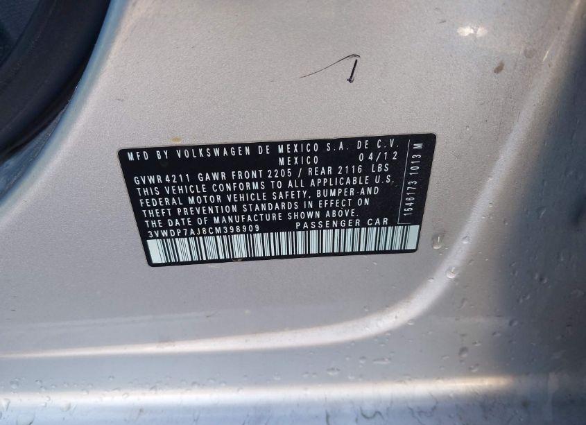 Photo 9 of 2012 Volkswagen Jetta 2.5L SE (VIN 3VWDP7AJ8CM398909)