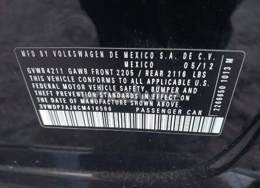 Photo 9 of 2012 Volkswagen Jetta 2.5L SE (VIN 3VWDP7AJ8CM416566)