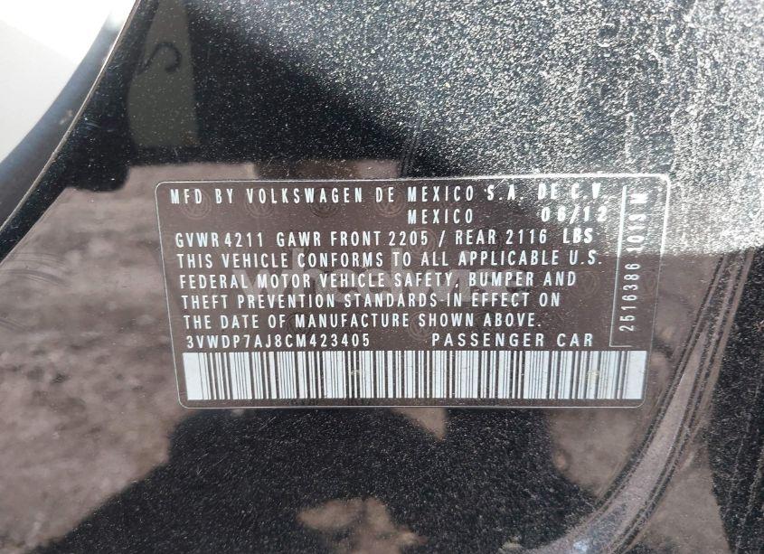 Photo 9 of 2012 Volkswagen Jetta 2.5L SE (VIN 3VWDP7AJ8CM423405)