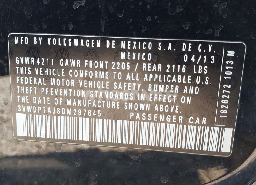 Photo 9 of 2013 Volkswagen Jetta 2.5L SE (VIN 3VWDP7AJ8DM297645)