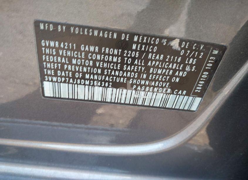 Photo 9 of 2013 Volkswagen Jetta 2.5L SE (VIN 3VWDP7AJ8DM354362)