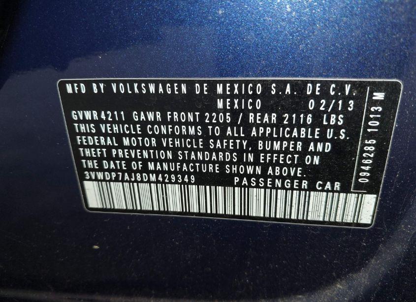 Photo 9 of 2013 Volkswagen Jetta 2.5L SE (VIN 3VWDP7AJ8DM429349)