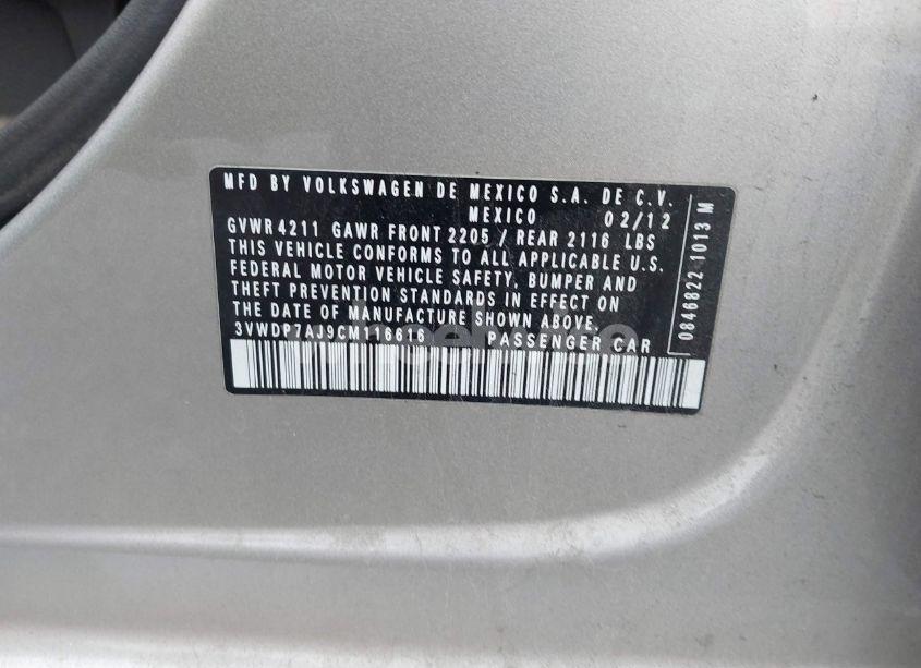 Photo 9 of 2012 Volkswagen Jetta 2.5L SE (VIN 3VWDP7AJ9CM116616)