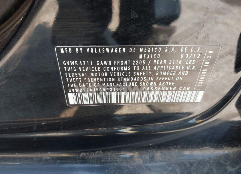 Photo 9 of 2012 Volkswagen Jetta 2.5L SE (VIN 3VWDP7AJ9CM131651)