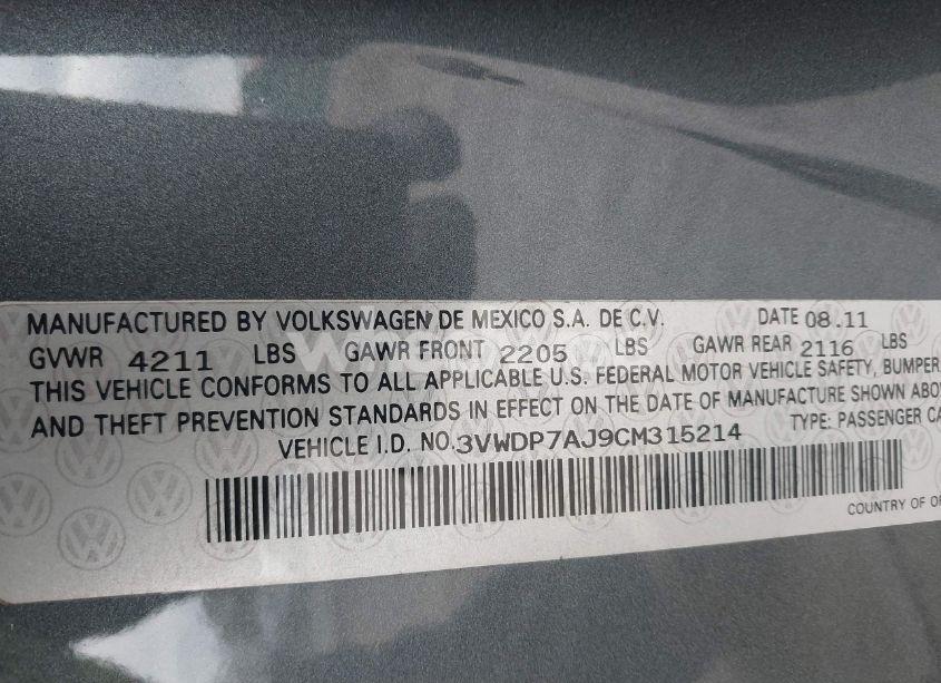 Photo 9 of 2012 Volkswagen Jetta 2.5L SE (VIN 3VWDP7AJ9CM315214)