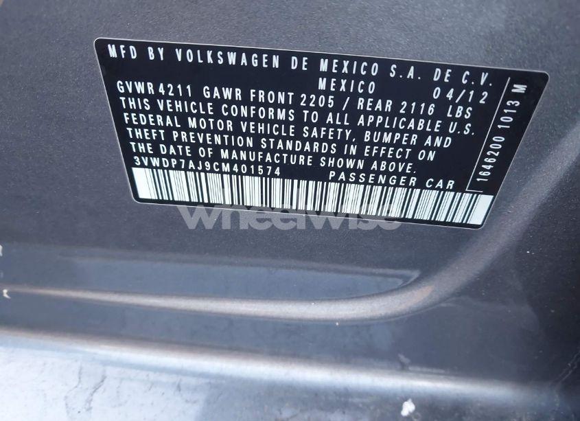 Photo 9 of 2012 Volkswagen Jetta 2.5L SE (VIN 3VWDP7AJ9CM401574)