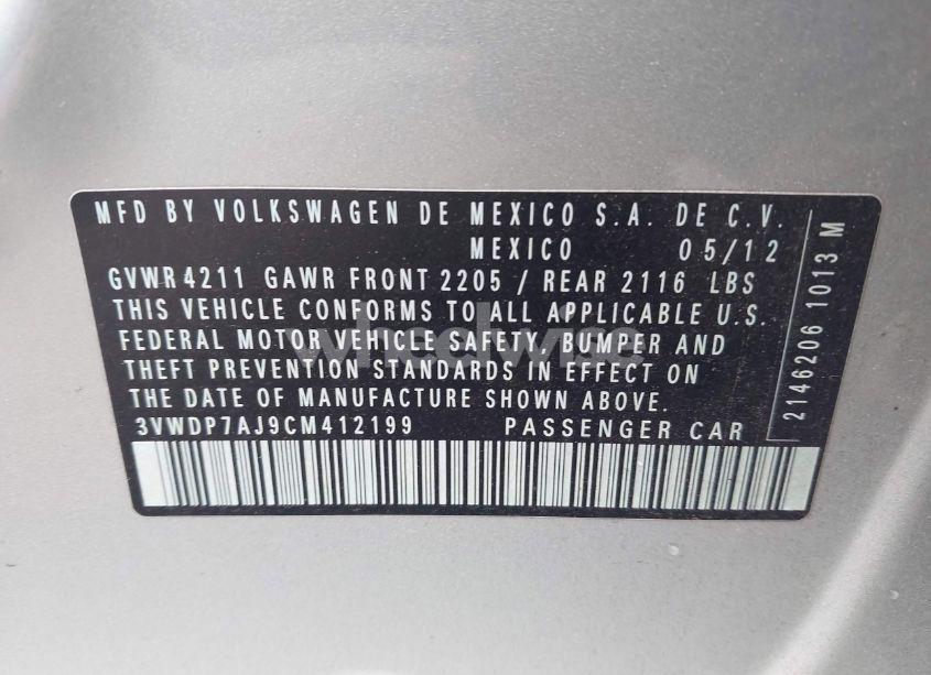 Photo 9 of 2012 Volkswagen Jetta 2.5L SE (VIN 3VWDP7AJ9CM412199)