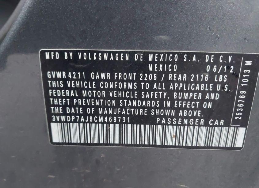 Photo 9 of 2012 Volkswagen Jetta 2.5L SE (VIN 3VWDP7AJ9CM469731)