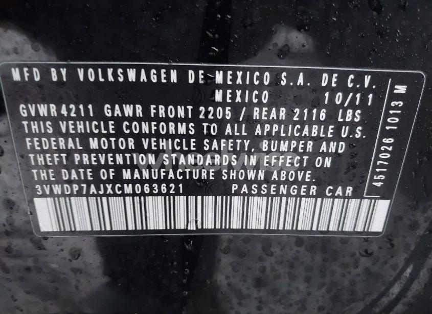 Photo 9 of 2012 Volkswagen Jetta 2.5L SE (VIN 3VWDP7AJXCM063621)