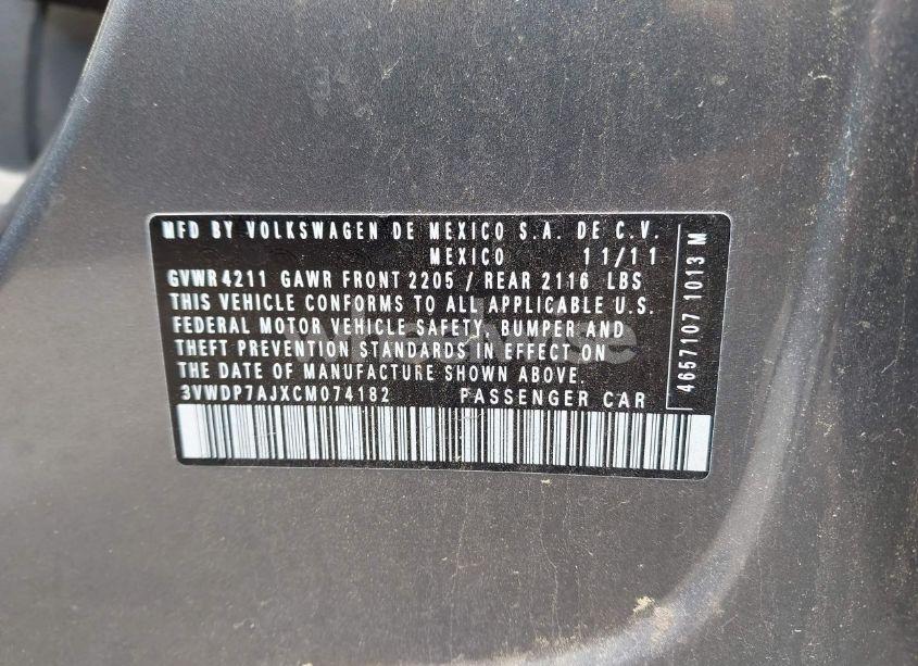 Photo 9 of 2012 Volkswagen Jetta 2.5L SE (VIN 3VWDP7AJXCM074182)