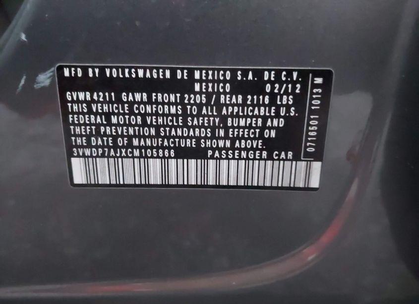 Photo 9 of 2012 Volkswagen Jetta 2.5L SE (VIN 3VWDP7AJXCM105866)