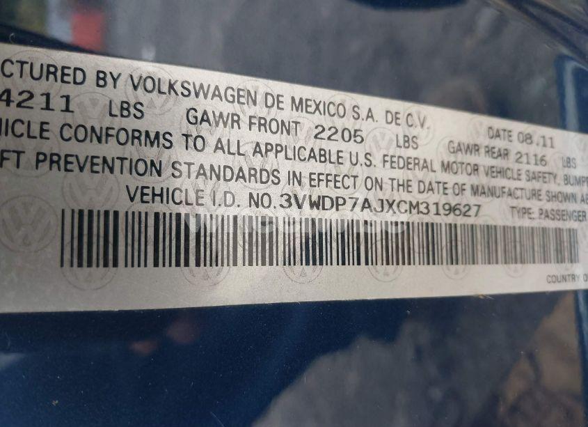 Photo 9 of 2012 Volkswagen Jetta 2.5L SE (VIN 3VWDP7AJXCM319627)