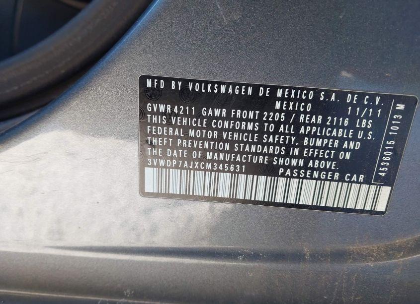 Photo 9 of 2012 Volkswagen Jetta 2.5L SE (VIN 3VWDP7AJXCM345631)