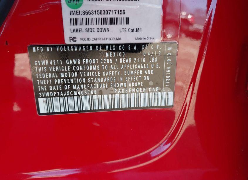 Photo 9 of 2012 Volkswagen Jetta 2.5L SE (VIN 3VWDP7AJXCM403768)