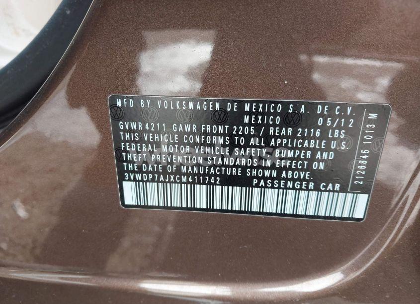 Photo 9 of 2012 Volkswagen Jetta 2.5L SE (VIN 3VWDP7AJXCM411742)