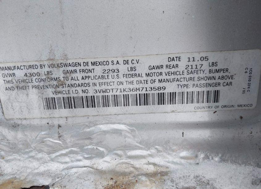 Photo 9 of 2006 Volkswagen Jetta TDI (VIN 3VWDT71K36M713589)
